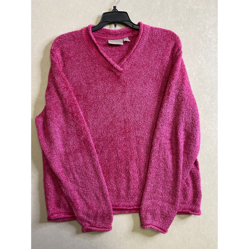 Croft & Barrow Womens XL Pink Popcorn Knit V-Neck Long Sleeve Sweater Pullover